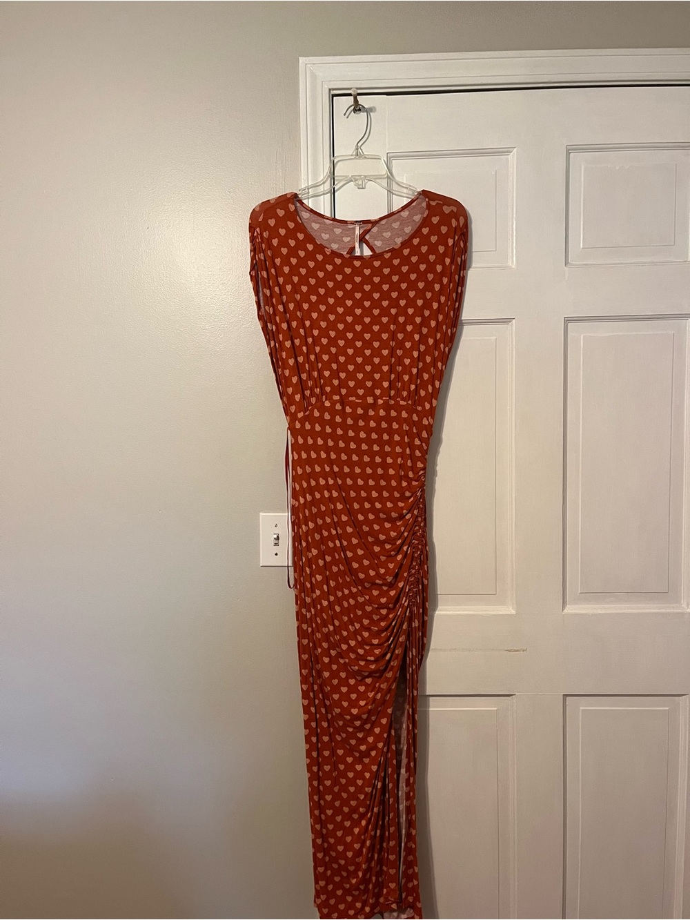 Free People Lakeside Red Heart-Print Side-Slit Maxi Dress - Picture 2 of 3